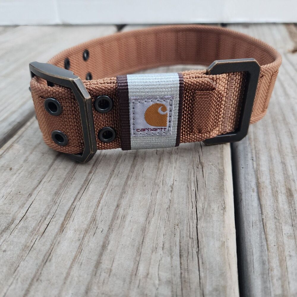 NWOT Carhartt Brown Dog Collar Nylon Reflective Wide 1.5" Medium 15-20" 2 Prong